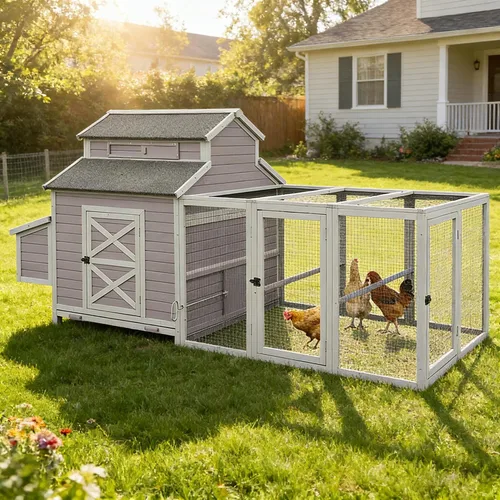 Vista 13 de Aivituvin Gallinero para 4-6 pollos/patos, gallinero de madera para exteriores, jaula grande para gallineros con dos cajas anidables (gris, AIR45)