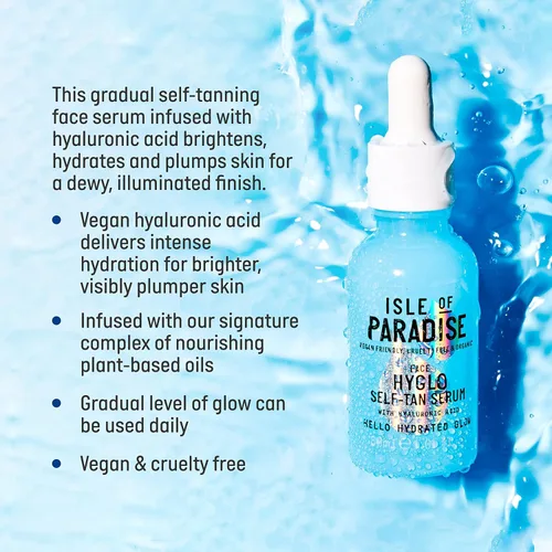 Vista 4 de Isle of Paradise Hyglo - Suero autobronceador, fórmula de bronceado facial con ácido hialurónico, ingredientes hidratantes para el cuidado