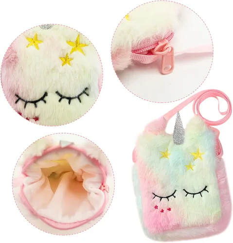 Vista 6 de Juego de 2 mochilas de unicornio para gatos, juego de 2 bolsas de hombro Kawaii para niños y niñas pequeñas, Rosado, Lindo