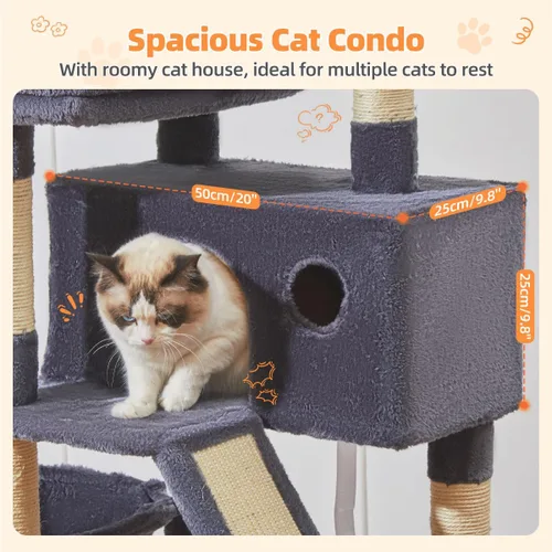 Vista 81 de Taoqimiao Árbol para gatos de 57.5 pulgadas, torre para gatos de interior para adultos, condominio extragrande para gatos, 8 postes rascadores