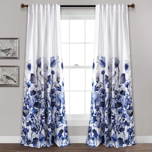 Vista 11 de Lush Decor Zuri Flora - Cenefa para cortina con filtro de luz, 18 pulgadas de largo x 52 pulgadas de ancho, azul y coral (paquete de 2)
