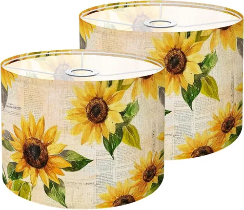 Vista 16 de Drum Lamp Shade seamless hand drawn vibrant yellow watercolor sunflowers Lampshade for Floor Lamps Table Lamps Pendant Light 11"x8.9" Large Lamp