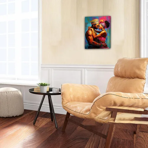 Vista 204 de Arte de pared afroamericano, decoración de rey y reina bailarín negro para sala de estar, arte de pareja de amor negro para dormitorio, lienzo