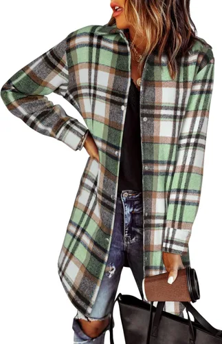 Vista 16 de EVALESS Chamarra Shacket de Cuadros con Bloques de Color para Mujer, Ropa de Otoño, Conjuntos de Moda 1b marrón