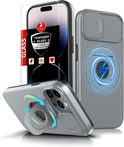 Vista 81 de Funda magnética para iPhone 11 Pro compatible con carga inalámbrica MagSafe, con 2 protectores de pantalla, anillo kickstand de 360° integrado +