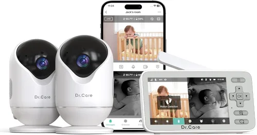 Vista 9 de Dr.Care VistaView Lite Smart WiFi Baby Monitor - Pantalla dividida 720P de 4 pulgadas y control de aplicación de cámara 1080P, alertas