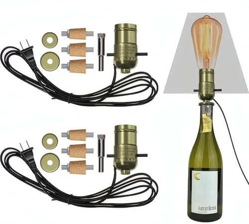 Vista 16 de Kit de lámpara de botella Aokpsrt con broca de vidrio de 9mm DIY Kit de lámpara para botellas de licor con enchufe deslizante y cable