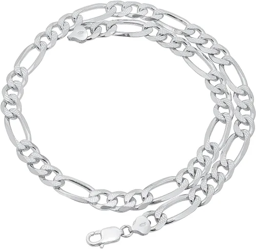 Vista 5 de The Bling Factory 9.5mm .925 Sterling Silver Diamond-Cut Flat Figaro Chain Necklace