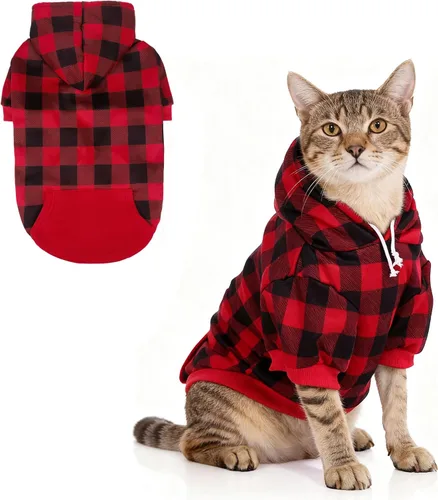 Vista 30 de KOOLTAIL Sudadera a cuadros con capucha, con gorro y bolsillo, para perros pequeños, medianos y grandes y gatos, abrigo suave y cálido para invierno