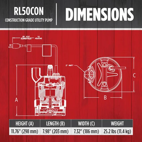 Vista 2 de Red Lion RL50CON, 115V, 1/2 HP, Bomba de utilidad manual de acero