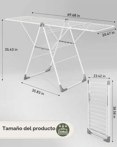 Vista 2 de APEXCHASER - Estante de secado de ropa de 2 niveles, 28 varillas plegables, ajustable No Assembly Needed, Rust-Proof Sturdy Frame, Foldable