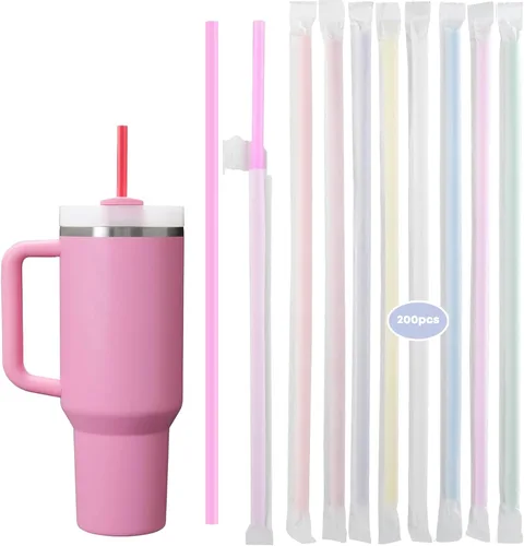 Vista 10 de 200 popotes desechables negros para vasos de 40 onzas, pajitas extralargas desechables para vaso Stanley Cup de 30 onzas y 40 onzas, popote envuelto