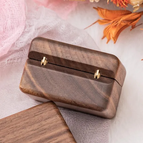 Vista 5 de KWOOD Caja de anillo de boda personalizada, Caja de anillo de madera, Caja cuadrada de anillo doble, Caja de anillo de compromiso, Soporte de caja