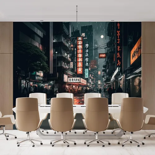 Vista 2 de Papel tapiz de pared con vista nocturna lluviosa de la ciudad de Tokio de Japón, papel tapiz extraíble, papel adhesivo decorativo