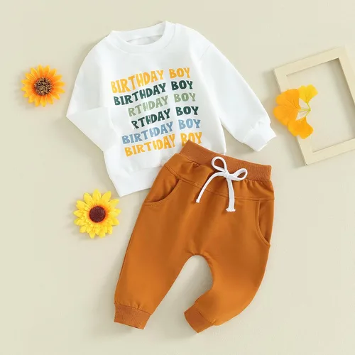 Vista 3 de Meiweileya Conjunto de sudadera de cumpleaños para niño y niño, sudadera de cumpleaños y pantalones lisos, ropa de fiesta de cumpleaños