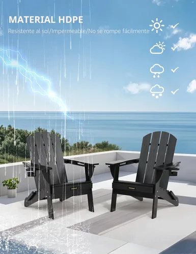 Vista 7 de Silla Adirondack Plegable, Sillas Adirondack de Plástico con Textura de Madera con 2 Portavasos, Silla para Hoguera de HDPE Resistente a