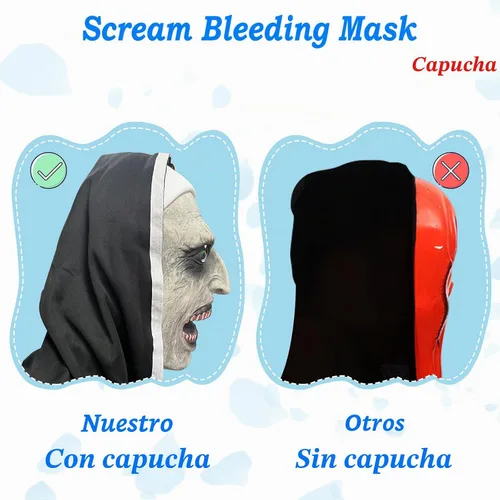 Vista 7 de Máscara de terror de monja 2024, máscara de disfraz de cabeza completa con collar de cruz para fiesta de Halloween