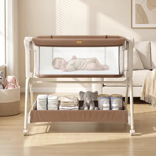 Vista 3 de Ezebaby Rocking Baby Bassinet Bedside Sleeper: 3-in-1 Bedside Bassinet for Baby - Breathable Full-Mesh Crib with Mattress 6 Height Adjustable with