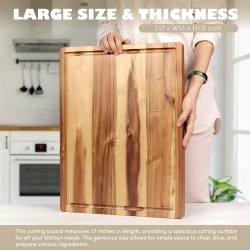 Vista 6 de Tabla de cortar de madera de acacia (17 x 13 x 1.5 pulgadas) y bloque de carnicero de madera, tabla de cortar, reversible multiusos para carne