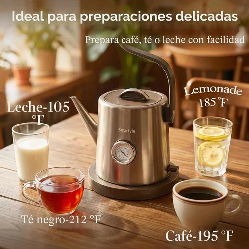 Vista 7 de Smartyle® Tetera eléctrica con termómetro, hervidor eléctrico de cuello de cisne de 1.0L, acero inoxidable 304, apagado automático, cafetera de 1200