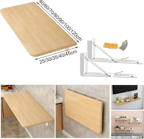 Vista 2 de Mesa de bar de desayuno, mesas plegables para montar en la pared, mesa de pared plegable para cocina, mesa de comedor con hojas de caída, mesa