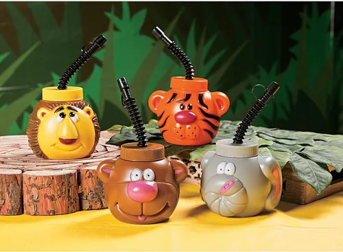 Vista 2 de Tazas de plástico de animales del zoo, surtidas (12 unidades)