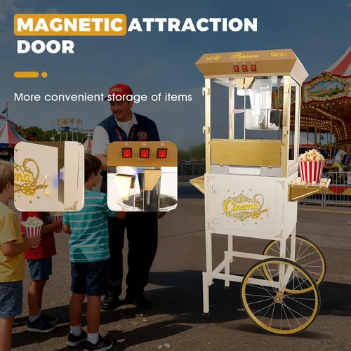 Vista 4 de Máquina de carrito de palomitas de maíz de 16 onzas sobre ruedas, máquina de palomitas de maíz de 850 W para 64 tazas de palomitas de maíz por lote