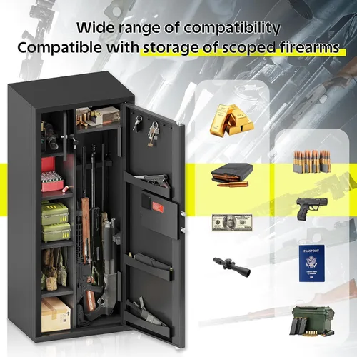 Vista 6 de KAER Caja Fuerte para Armas, Armario Grande de 8-12 Armas para Defensa del Hogar con Teclado Electrónico Caja Fuerte Segura para Rifles