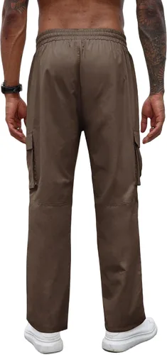 Vista 2 de COOFANDY Pantalones cargo casuales para hombre, pantalones deportivos de algodón con cordón