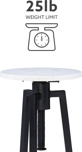Vista 4 de Powell Muriel - Mesa de bebida con tapa de mármol blanco con estilo industrial, base de altura ajustable de metal negro