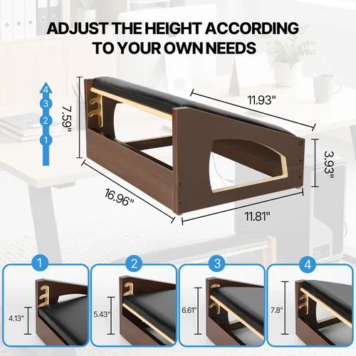 Vista 4 de Reposapiés ergonómico, 4 alturas ajustables, reposapiés debajo del escritorio, almohadillas suaves, reposapiés para oficina, mejora la postura