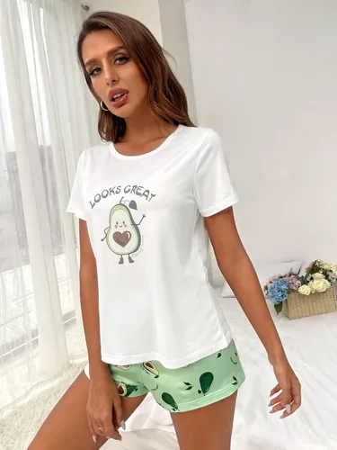 Vista 4 de SOLY HUX Conjunto de pijama de manga corta para mujer y pantalones cortos a cuadros