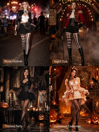 Vista 6 de Yilanmy Medias de Halloween para mujer, pantimedias sketelon, payasos, medias de murciélago aterrador Patrón de murciélago