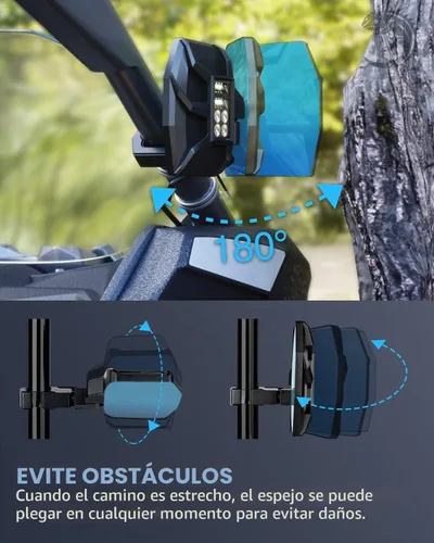Vista 7 de Espejo Lateral UTV con Luces LED de Charco Espejos Retrovisores de Aluminio de Servicio Pesado se Ajustan a Barras de Jaula Antivuelco de 1.65"-2