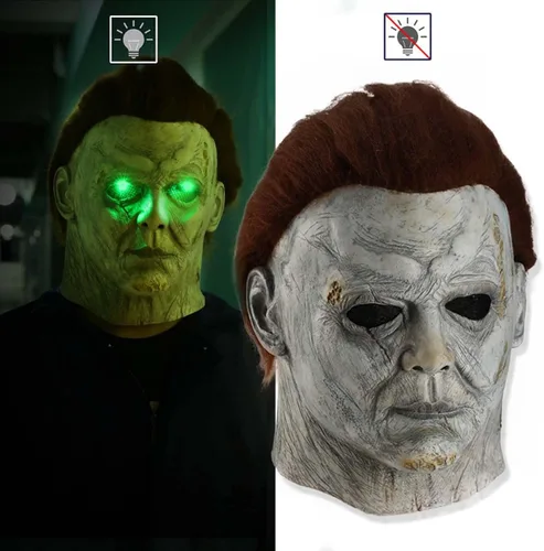 Vista 2 de Led Light Up Mask Michael Myers Cosplay Costumes Halloween Scary Latex Mask Horror Killer Role Play Dress Up Party Props