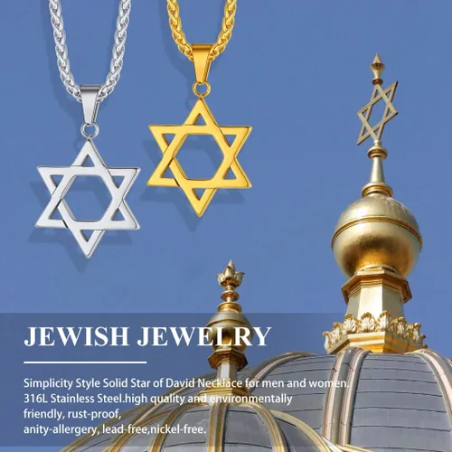 Vista 2 de Richsteel Star of David Necklaces for Women Mens Stainless Steel18K Gold Plated Hexagram Pendant Jewish Israel Jewelry