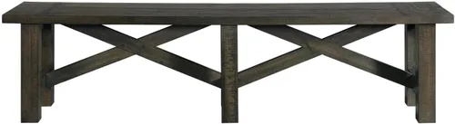 Vista 6 de Sunset Trading Juego de comedor gris de 6 piezas con banco Mesa extensible rectangular de 96 pulgadas 4 sillas laterales tapizadas Madera