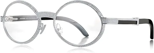 Vista 5 de HEPIDEM 925 plata esterlina 560pcs moissanita Buffalo Horn Glasses Frame Lujo Buffs Gafas