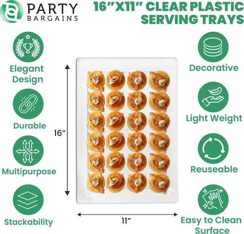 Vista 2 de PARTY BARGAINS Bandejas de plástico para servir de 16 x 11 pulgadas, paquete de 4 bandejas desechables de plástico transparente, excelentes