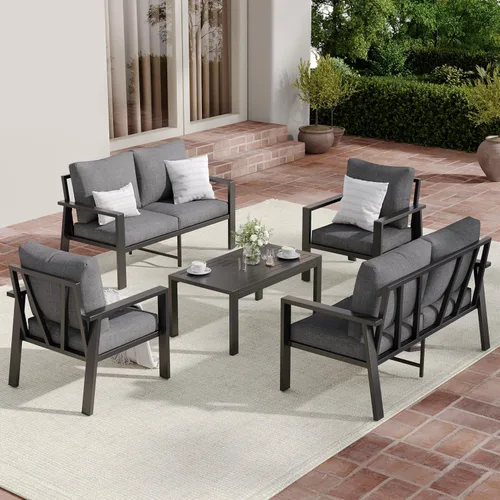 Vista 16 de Juego de muebles de aluminio para exteriores para todo tipo de clima, sofá seccional con mesa auxiliar y cojines con fundas extraíbles para terraza