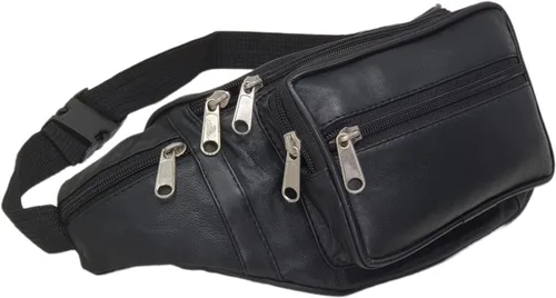 Vista 6 de Hombres Cuero Genuino Suave Extra Grande Calidad Viaje Cintura Bum Bag Bolsa Dinero Bolsa Negro