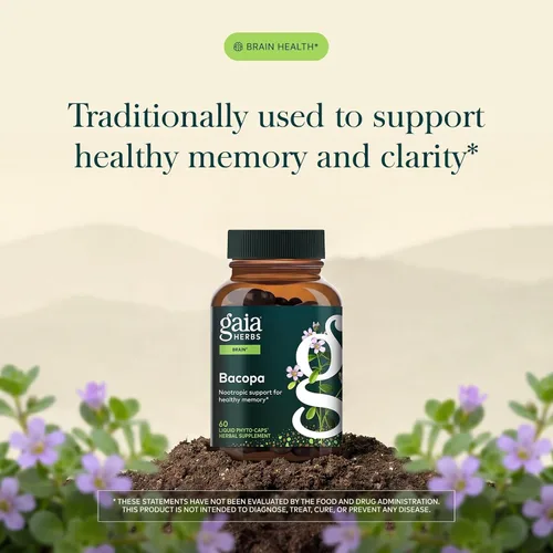 Vista 3 de Gaia Herbs Bacopa, 60 cápsulas veganas, 60 porciones