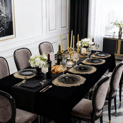 Vista 9 de COLOSUS Juego de 60 platos de plástico negro, platos barrocos elegantes, elegantes platos desechables con borde de encaje, platos de plástico