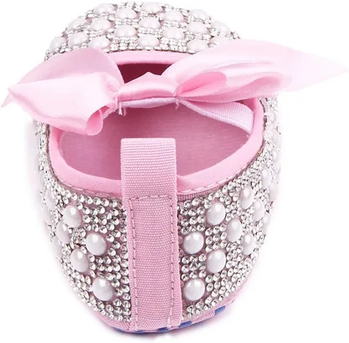 Vista 3 de Zapatos planos Mary Jane para bebés y niñas, con lazo brillante y diamantes de princesa, zapatos antideslizantes para cuna