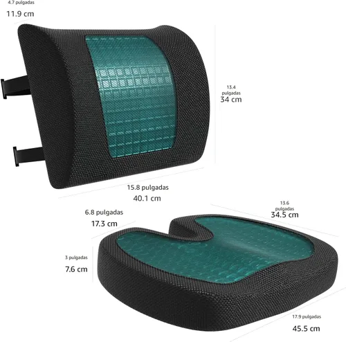 Vista 4 de Amazon Basics Cómodo cojín de asiento y soporte lumbar para sillas de oficina, espuma viscoelástica mejorada de gel, paquete de 2, rectangular