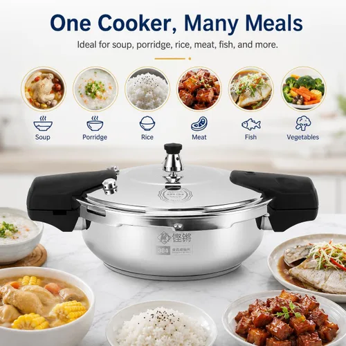 Vista 4 de Olla a presión de la estufa 28CM 80KPA olla de cocina de acero inoxidable Olla a presión de acero inoxidable 304 con presión de 80KPA para cocción