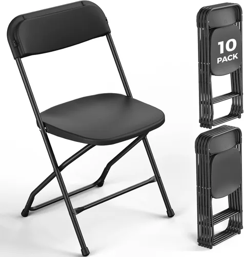 Vista 10 de Paquete de 2 sillas plegables de plástico negro, sillas plegables portátiles para exteriores con marco de acero, capacidad de 350 libras, sillas