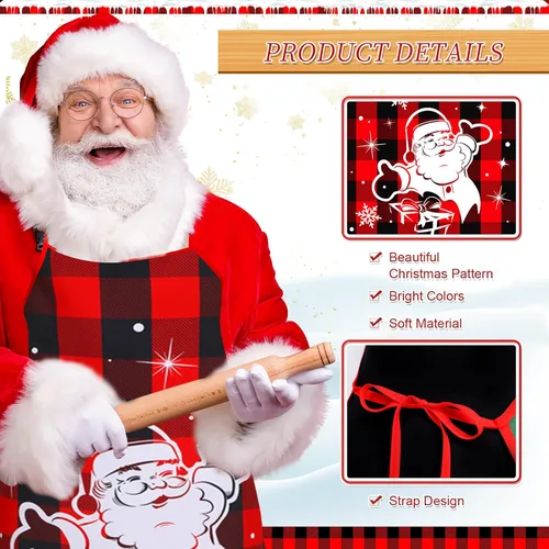 Vista 2 de 8 delantales de cocina de Navidad, delantales de cocina navideños, Papá Noel, alce, elfo, muñeco de nieve, para mujeres y adultos, decoración