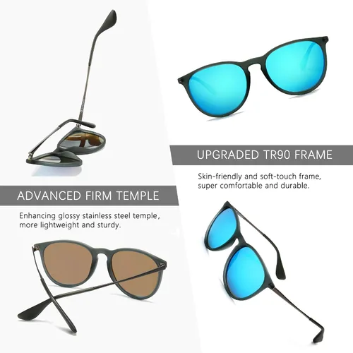 Vista 4 de SUNGAIT Gafas de sol redondas vintage para mujeres y hombres, estilo clásico retro