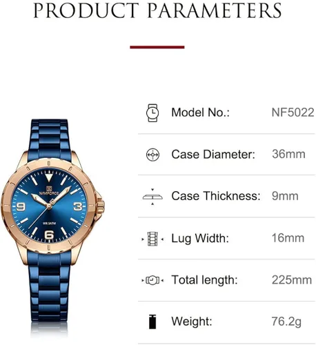 Vista 5 de NAVIFORCE Reloj de acero inoxidable para mujer analógico de cuarzo impermeable deportivo de negocios casual con fecha de calendario